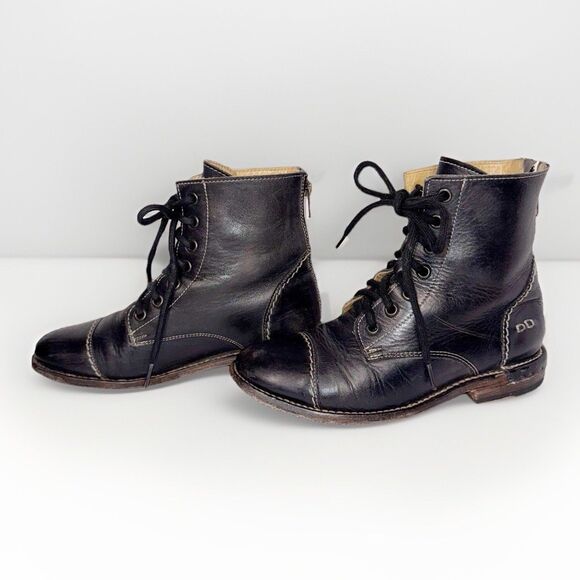 Bed Stu Laurel Black Boot Rustic Lace Up Cobbler Combat Rugged Leather Womens 6 - Picture 1 of 16